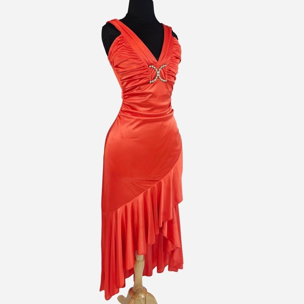 Y2K Vintage Deb Early 2000s Tuscan Mom Dress Peach Orange Pink Ruched Gown Prom